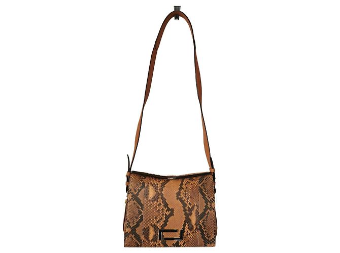 Lancel Pia MM Handtasche aus Pythonleder und Kamelbraun Python drucken Hellbraun Gold hardware