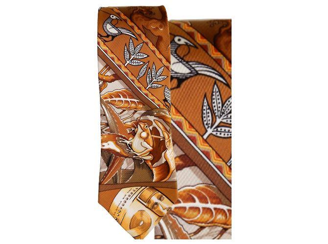 Hermès Silk Tie Brown Au Son du Tam Tam