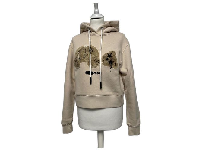 Palm Angels Kapuzenpullover Beige Baumwolle Teddy Flocking