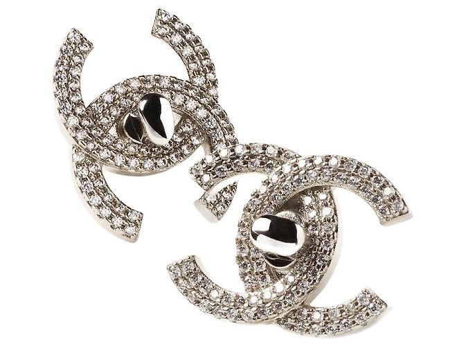 CHANEL iconic Turn-Lock Stud Earrings Silvery