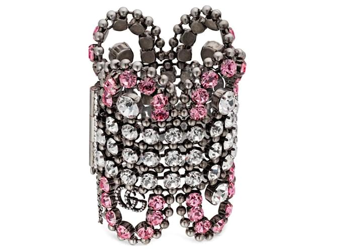GUCCI Cuff Bracelet with pink crystals White Steel  ref.1062242