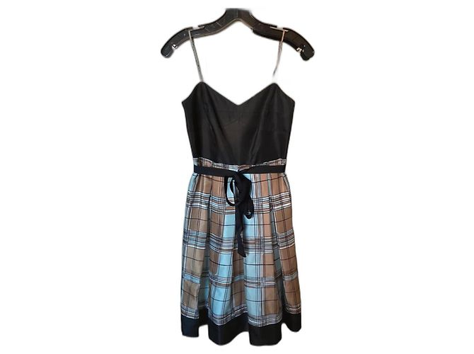 Abito di seta BCBG Max Azria Nero Blu Marrone chiaro Blu chiaro Turchese