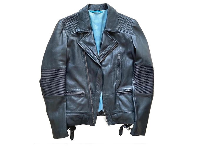 IKKS Perfecto Leather Jacket, Size L. Black