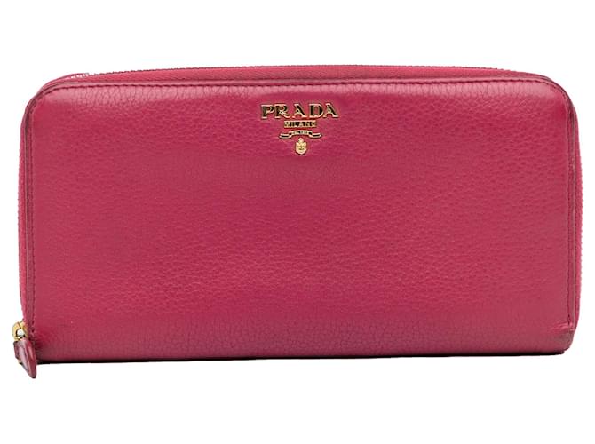 Prada Pink Saffiano Zip Around Long Wallet Leather  ref.1062330