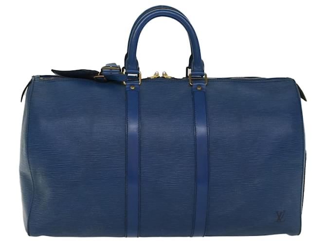 Louis Vuitton Keepall 45 Azul Couro  ref.1062386