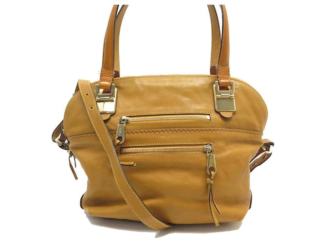 Chloé SAC A MAIN CHLOE ANGIE EN CUIR CAMEL BANDOULIERE STRAP LEATHER TOTE BAG  ref.1062592
