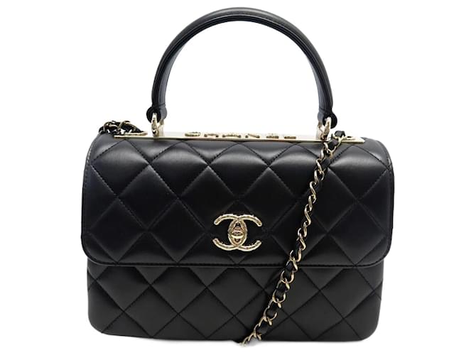 NEW CHANEL TRENDY CC QUILTED BLACK LEATHER HANDBAG