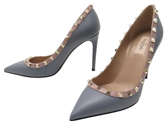 NEW VALENTINO ROCKSTUD SHOES 0572 Shoes 39.5 ITEM 40.5 LEATHER SHOES Grey  ref.1062618