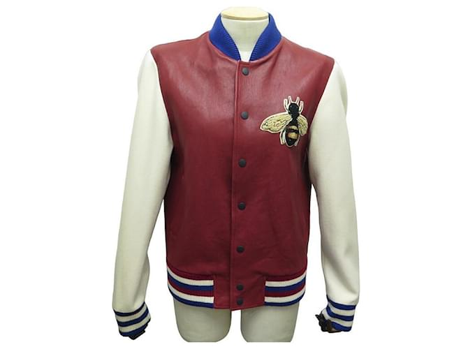 GUCCI BOMBER VARSITY BLIND FOR LOVE BEE JACKET 46 ITEM 38 M 46 S JACKET Dark red Leather  ref.1062683