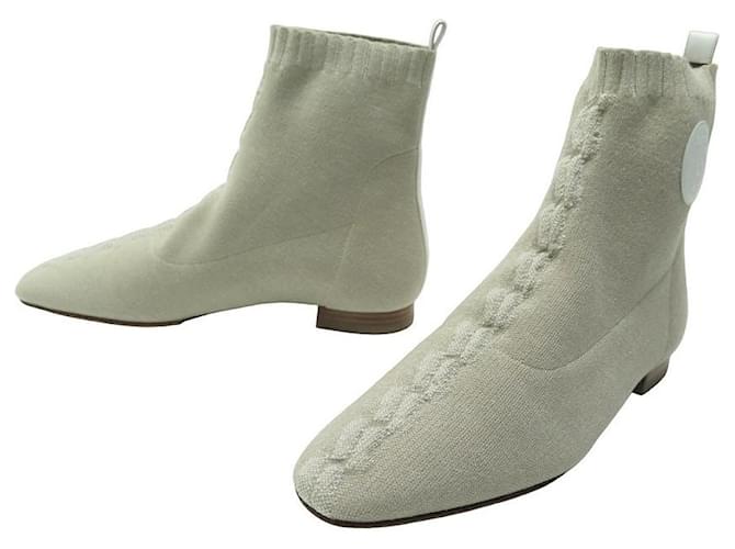 Hermès NEW HERMES SHOES VOLVER ANKLE BOOTS 38 WHITE FABRIC + POUCH FABRIC BOOTS Cloth  ref.1062714