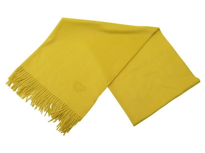Hermès NEW HERMES SCARF ETOLE EMBROIDERED LOGO IN YELLOW CASHMERE CASHMERE SCARF  ref.1062717