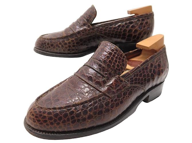 JM WESTON LOAFERS 192 4D 38 IN CROCODILE LEATHER + SHOE STREET Brown Exotic leather  ref.1062727