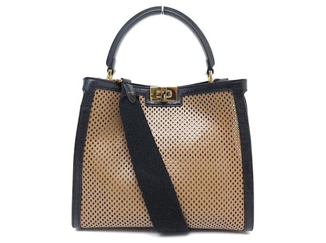 FENDI PEEKABOO X-LITE HANDBAG IN PERFORATED LEATHER 8BN310 CAMEL HAND BAG  ref.1062764