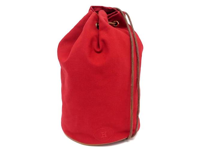 Hermès HERMES POLOCHON MIMILE HANDBAG IN RED CANVAS SEAU BACKPACK HAND BAG Leather  ref.1062779