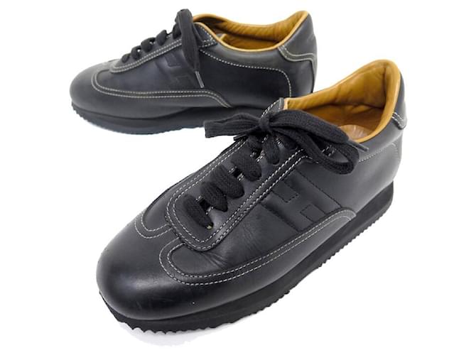 Hermès HERMES SHOES QUICK sneakersS 36 BLACK LEATHER BLACK LEATHER SNEAKERS SHOES  ref.1062795