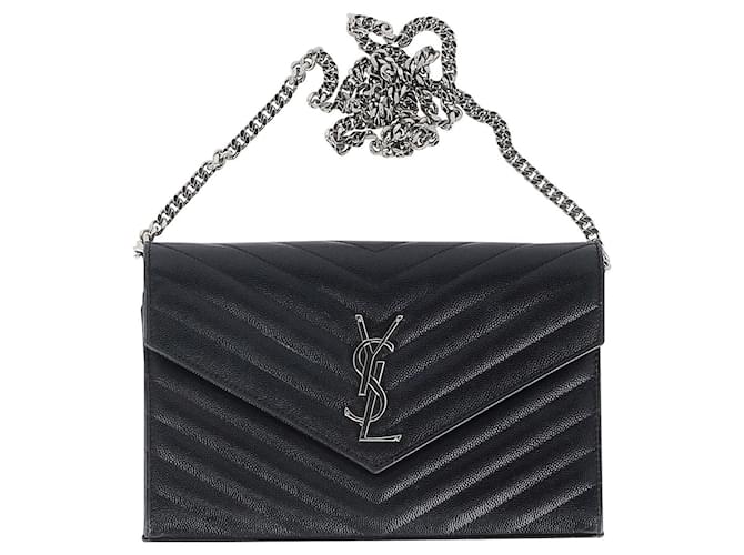 Saint Laurent Cassandre Matelasse Chain Wallet in Black Leather  ref.1062803