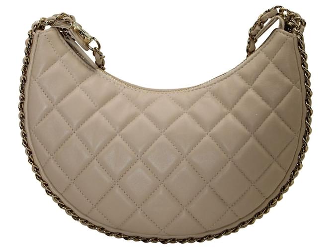 Chanel Moon Small Hobo Bag in Beige Leather White Cream  ref.1062808