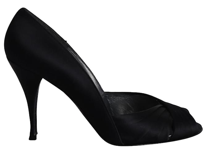 Zapatos de tacón peep toe de satén negro de Stuart Weitzman  ref.1062823