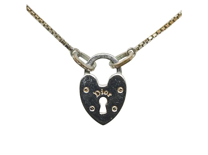 Dior Padlock Heart Pendant Necklace Silvery Silver Metal ref.1062851 Joli Closet