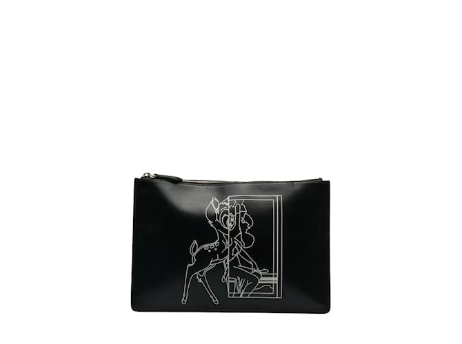 Givenchy Leather Bambi Stencil Print Clutch Leather Clutch Bag in Good condition Black  ref.1062888