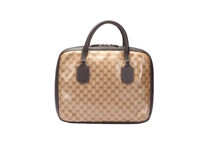 Gucci GG Crystal Briefcase Bag  Canvas Handbag 341505 in Good condition Brown Cloth  ref.1062901
