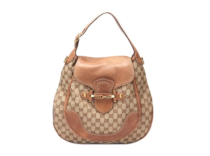 Gucci GG Canvas & Leather Pelham Hobo Canvas Handbag in Good condition Brown Cloth  ref.1062909