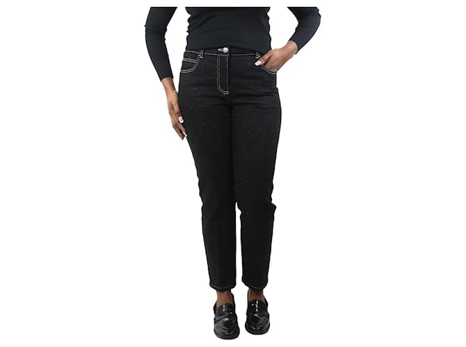 Chanel Calças slim pretas salpicadas - tamanho UK 16 Preto Algodão  ref.1062943