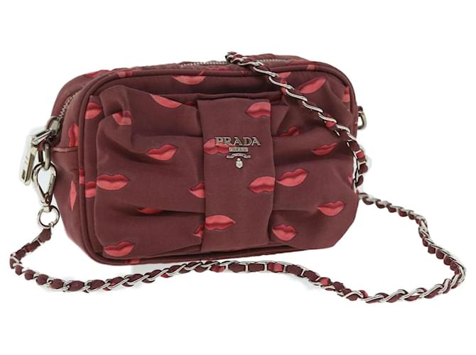 PRADA Chain Shoulder Bag Nylon Red Auth bs8025  ref.1063276
