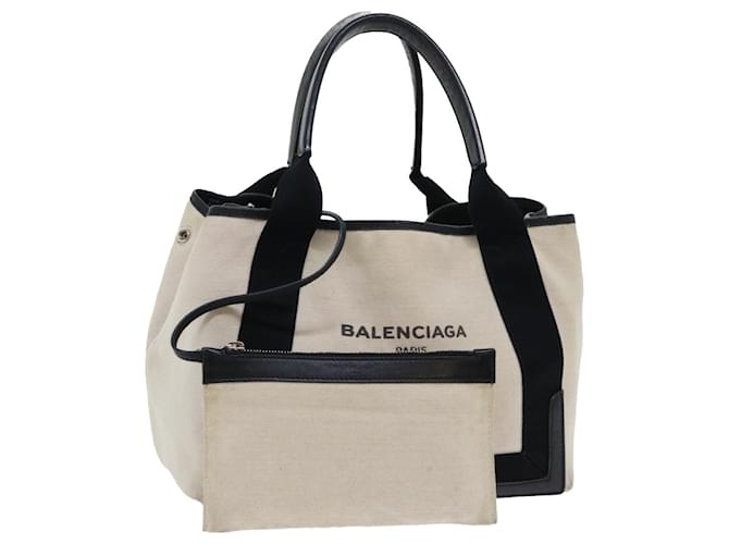 BALENCIAGA Tote Bag Canvas Beige Black Auth bs7766 Cloth  ref.1063308