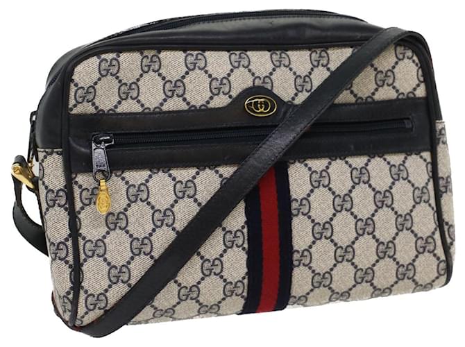 GUCCI GG Canvas Sherry Line Shoulder Bag Gray Red Navy 010.378 Auth yk8467 Grey Navy blue  ref.1063351