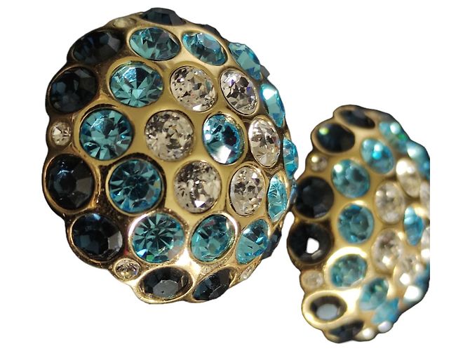Orecchini Christian Dior placcati oro e cristalli blu e bianchi Multicolore