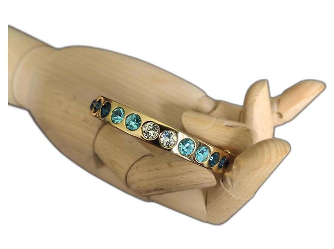 Bracciale Christian Dior Placcato Oro con Cristalli Blu e Bianchi Multicolore
