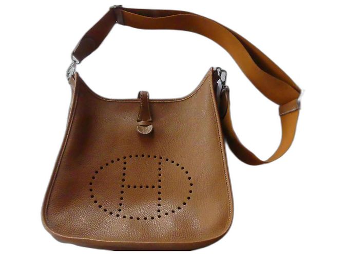 Evelyne Bolsa de mão Hermès Evelyn 29 em couro Gold Marrom