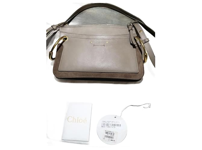 Chloé ROY Crossbody Shoulder Bag from CHLOE Beige Grey Taupe Suede Leather  ref.1063671