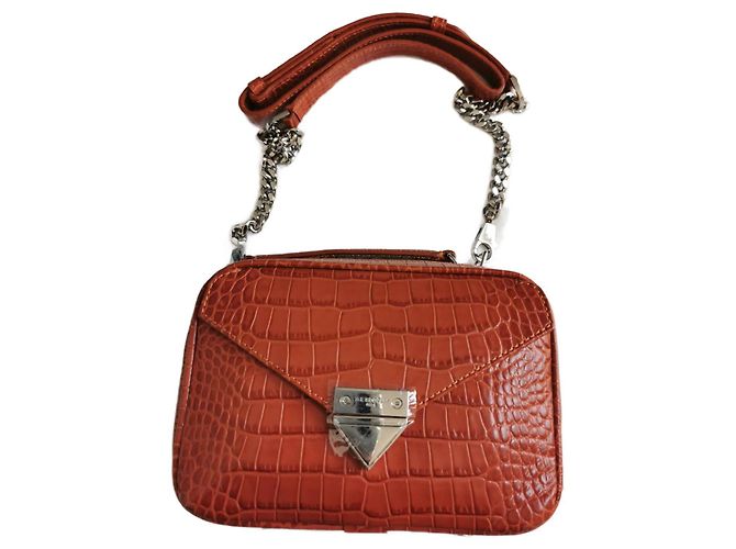 Bolsa Barbara The Kooples em couro estilo crocodilo marrom laranja