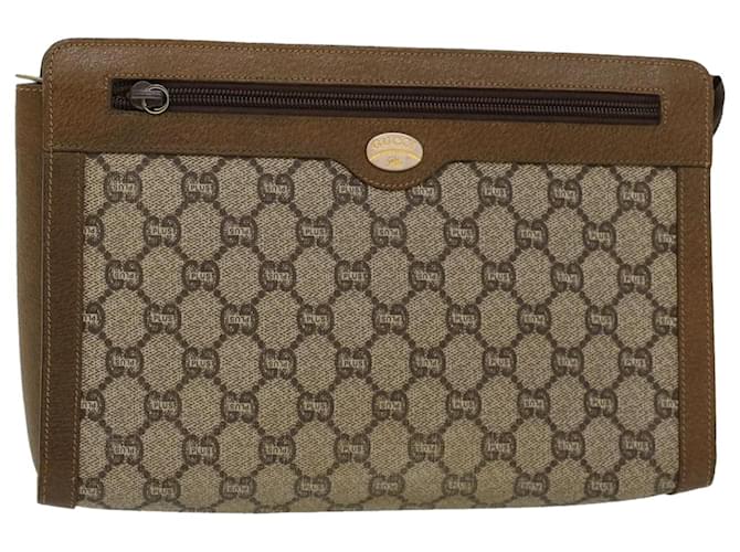 GUCCI GG PLUS Clutch Bag PVC Leather Beige Auth ti1141 Brown Synthetic Leatherette  ref.1063942