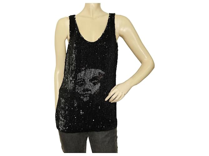 Alexander McQueen Black Fully Sequined w. Face Tank  Blouse Long Top size 42 Silk  ref.1064277