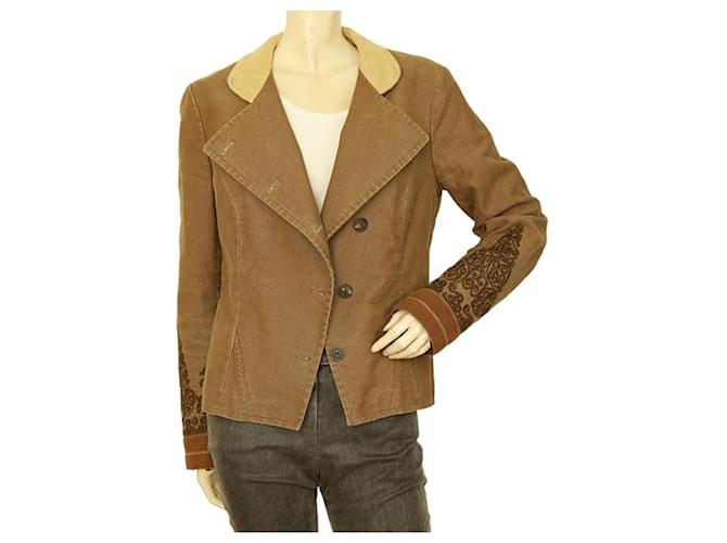 Tamanho da jaqueta justa com fecho de botão bordado de algodão marrom Dries Van Noten 40  ref.1064285