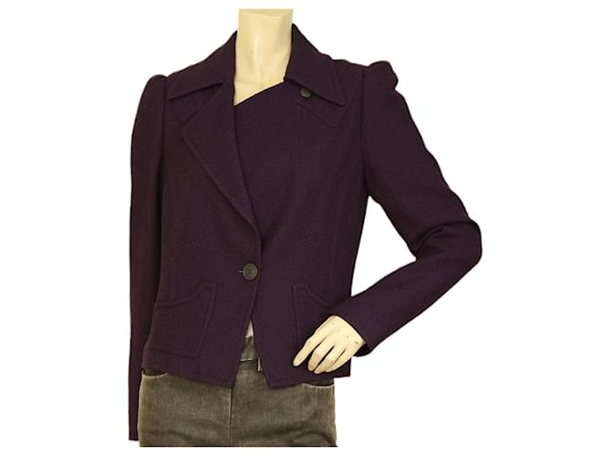 Dries Van Noten Blazer de lana morado con un solo botón, corta entallada Talla de chaqueta 38 Púrpura  ref.1064294