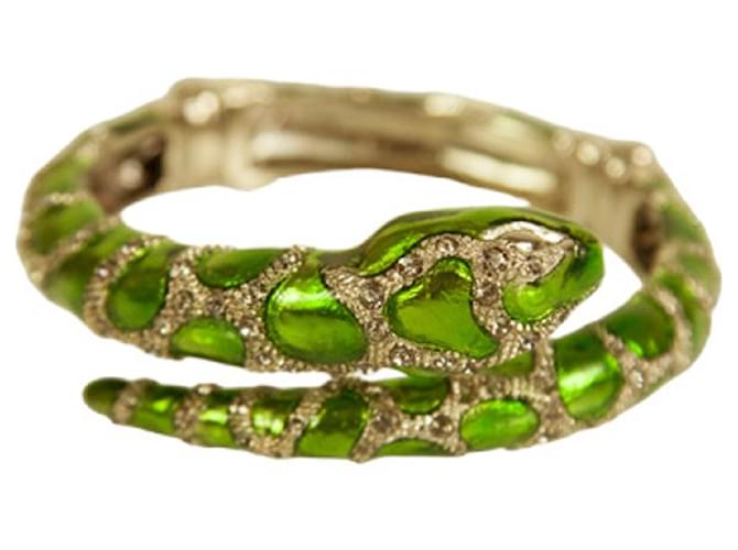 KENNETH JAY LANE Bracelet manchette serpent strass cristaux en argent et vert Métal  ref.1064335