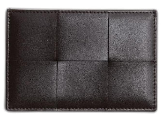 Bottega Veneta Cassette unisex leather card holder with Intrecciato motif. Dark brown  ref.1064396