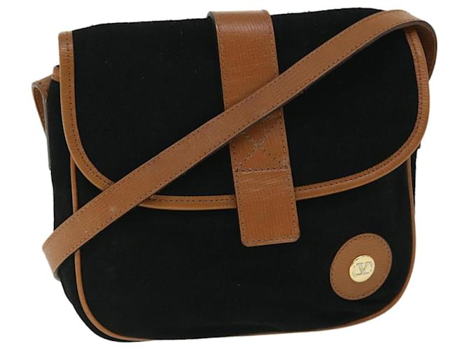 VALENTINO Shoulder Bag Suede Leather Black Brown Auth bs8153  ref.1064480