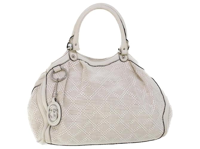 GUCCI Hand Bag Straw Leather White 211944 auth 53671  ref.1064497
