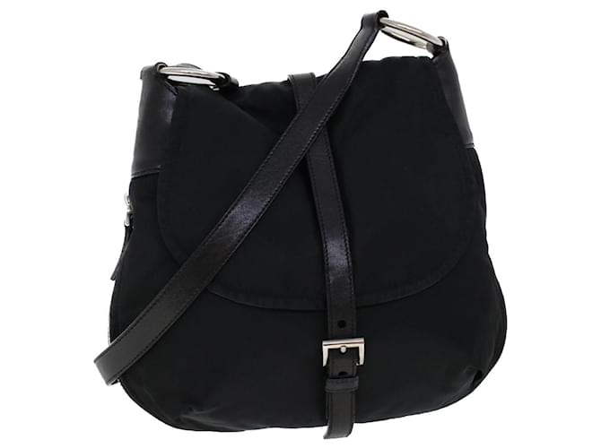 PRADA Shoulder Bag Nylon Leather Black Auth ac2158  ref.1064500
