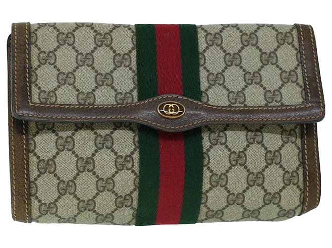 GUCCI GG Canvas Web Sherry Line Clutch Bag PVC Leather Beige Green Auth 54003 Red  ref.1064527