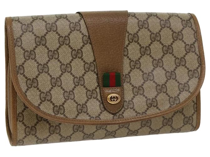 GUCCI GG Canvas Web Sherry Line Clutch Bag PVC Leather Beige Green Auth 53642 Red  ref.1064532