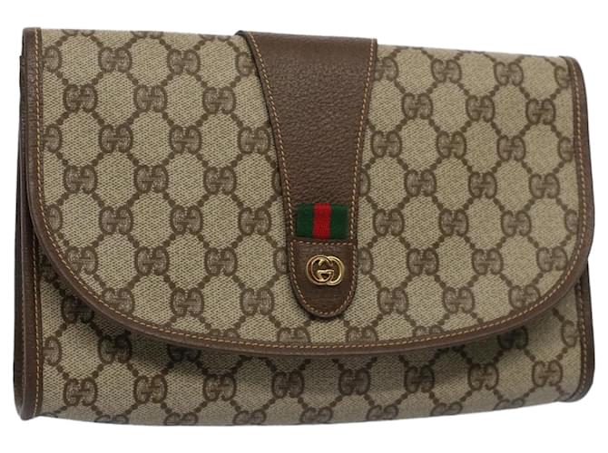GUCCI GG Canvas Web Sherry Line Clutch Bag Beige Red Green 014 122 auth 53385  ref.1064565
