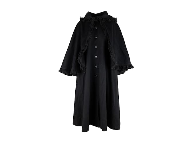 【関税・送料込み】SAINT LAURENT CAPES BLACK RAINY CAPE Yves Saint Laurent Vintage Hooded Cape Coat Black Wool ref