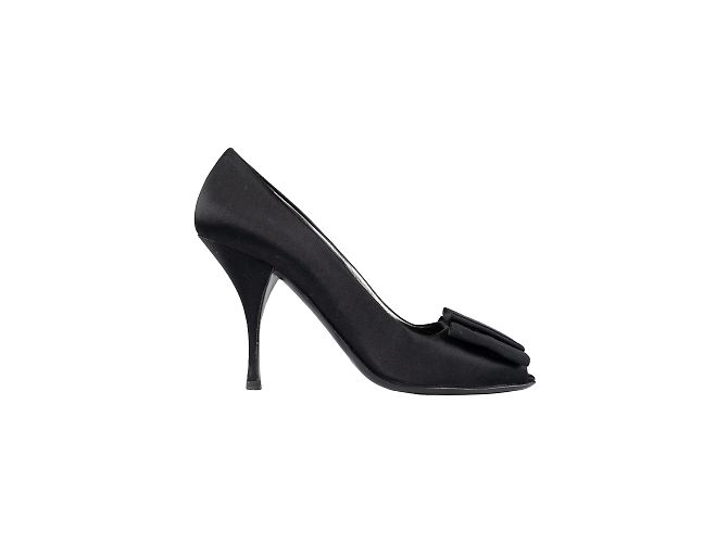 Bow Prada Open Toe Satin Pumps Black