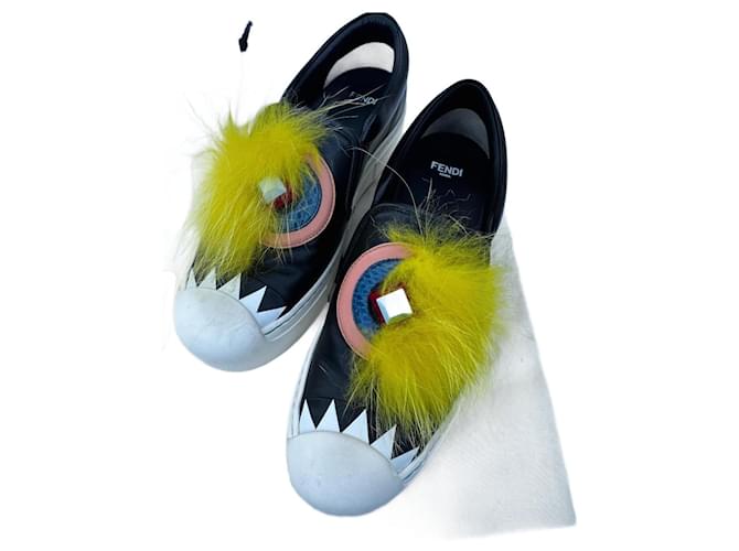 Fendi Sneaker Calf  Fox, Cuir Noir  ref.1064684